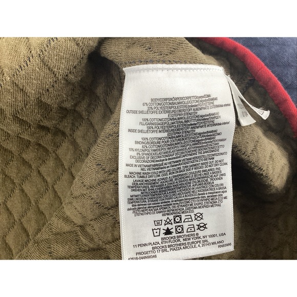 Brooks Brothers Blue Quilted 1/4 Zip Pullover Sweater, Red Trim, Size M - Picture 6 of 9